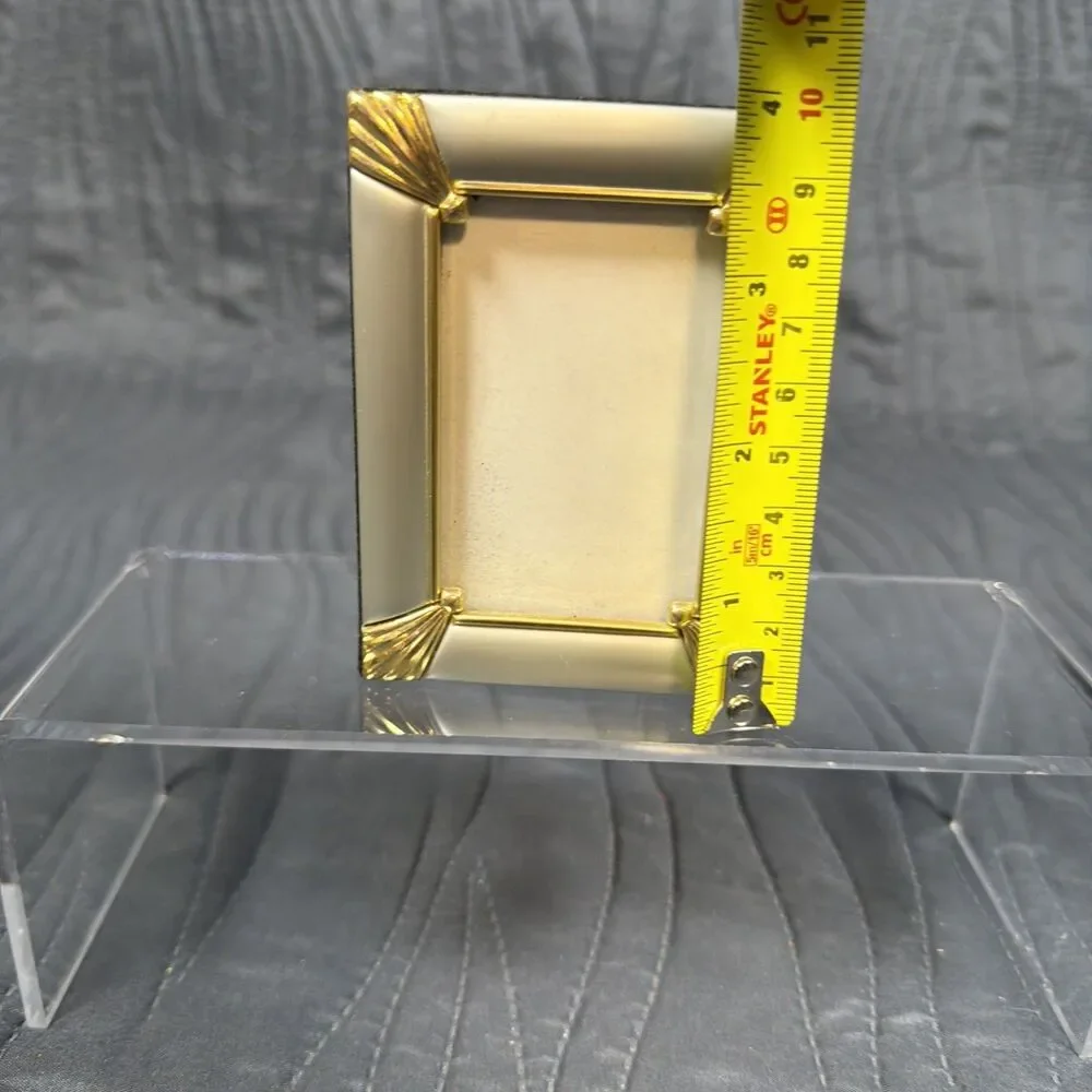 Vintage Silver Gold Tone Tabletop Photo Frame Album Holds 49 Photos 2x3